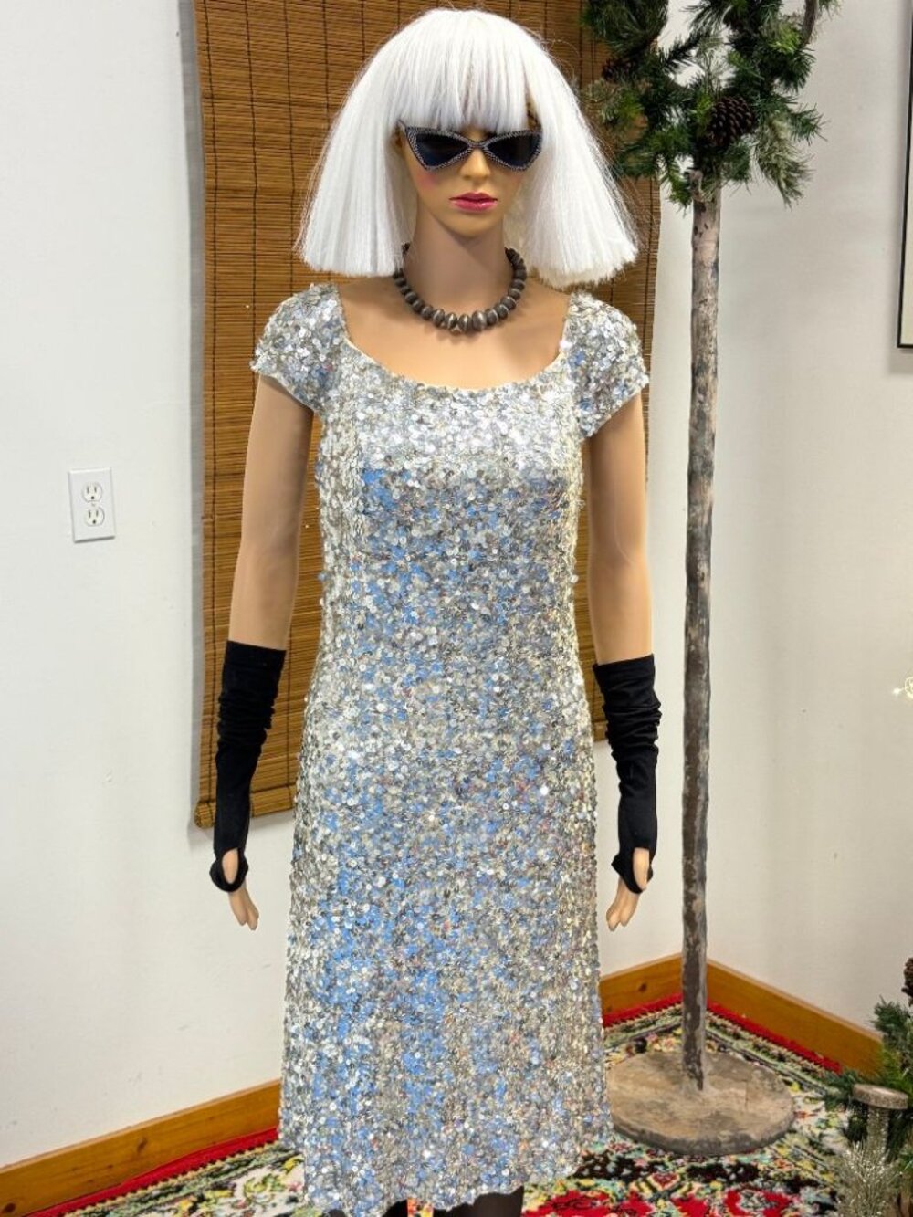 Vntg~Stenay Silver Sequin Dress~ Size 16